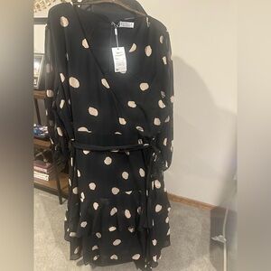 NWT Chic Black and Cream Polka Dot Long Sleeve Dress